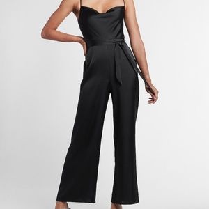 Satin Belted Cowl Neck Jumpsuit